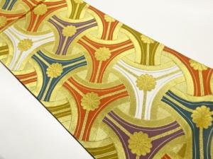 菊に幾何学模様織出し袋帯